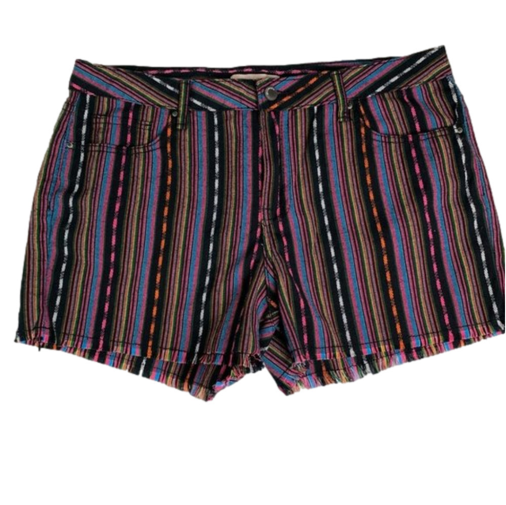 PHILOSOPHY Striped Frayed Hem Shorts Multi Coloured size 12